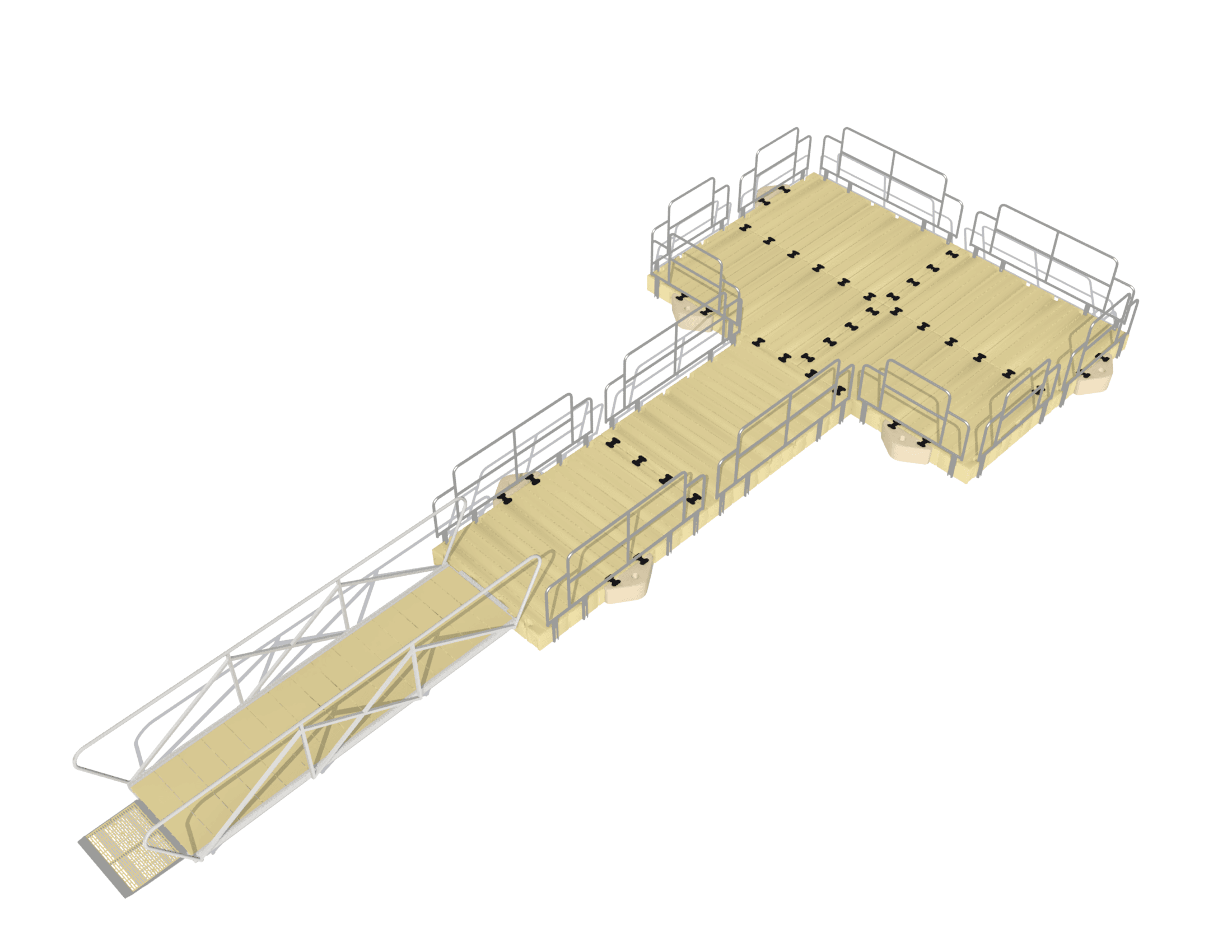 A rendering of an accessible fishing dock on a white background.