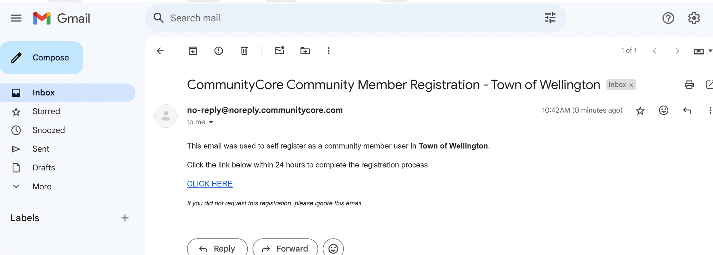 Email notification to applicant to complete registration